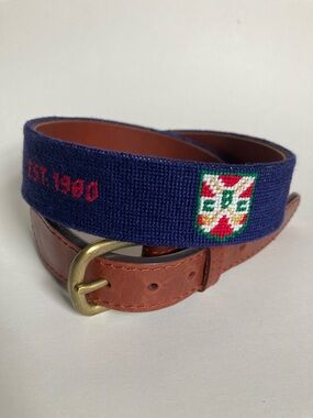 Smathers & Branson Hand-stitched Needlepoint Belt Leather Brass Buckle Sz 32